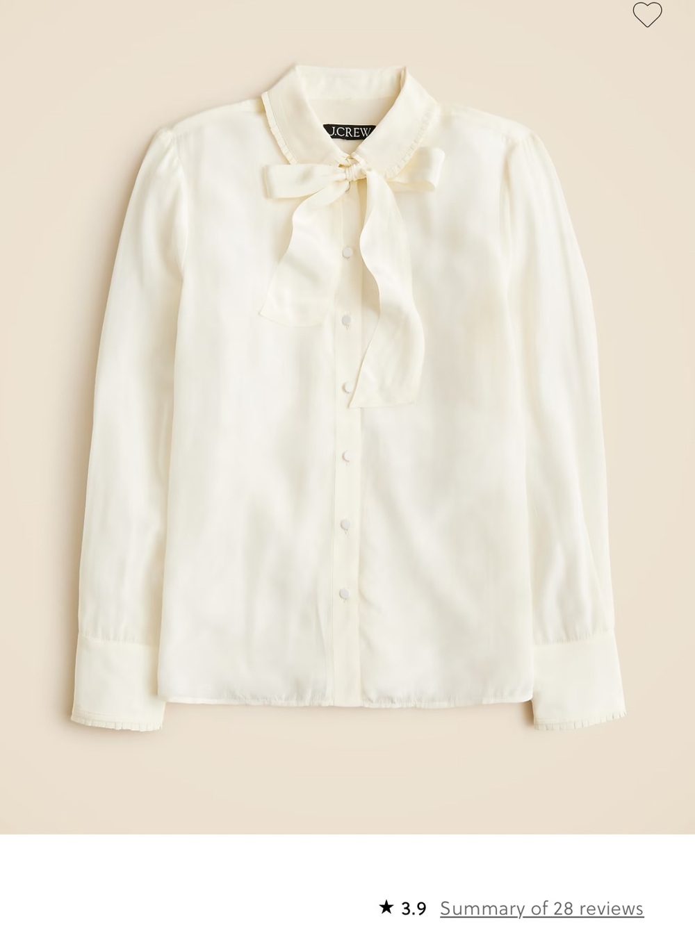 J. Crew Cream removable Tie-Neck Long-Sleeve viscose Silk Blouse